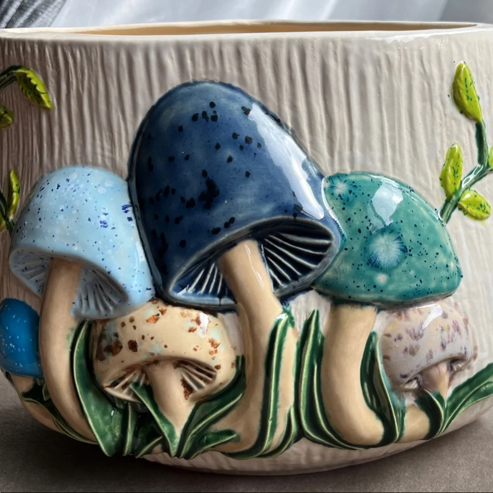 Ceramic Mushroom Planter with Blue/Green Accents - Picture 2 of 6